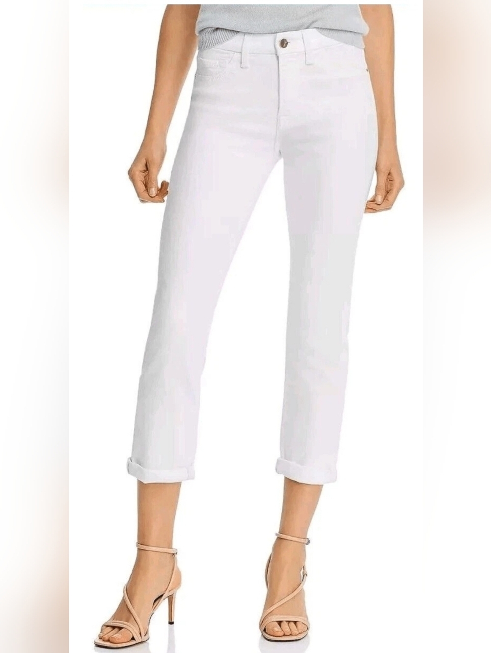 NWT Jen 7 White Straight Crop And Roll Stretch Jeans. Size 6